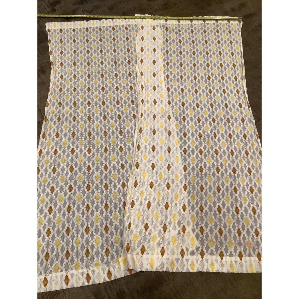 Vintage 1970s curtain panels sheer brown yellow white 62x28 4 Panels